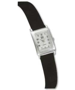 Ladies Sterling Silver Black Suede Strap Watch
