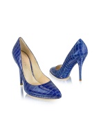 Blue Patent Croco Platform Pump Shoes