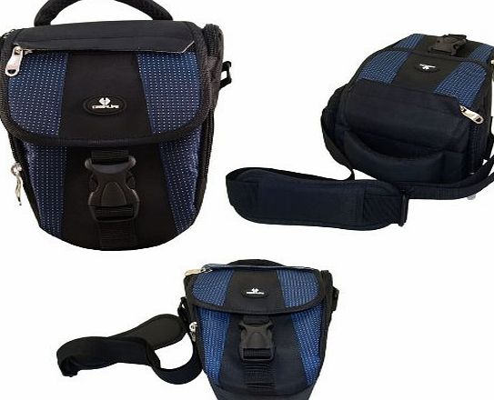 Case4Life Black/Blue Digital SLR Bridge Camera Holster Bag Case for Panasonic Lumix DMC-G, DMC-GF, DMC-GH, DMC-FZ, DMC-LC Series inc FZ62, FZ72, FZ200, DMC-FZ72EB-K - Lifetime Warranty