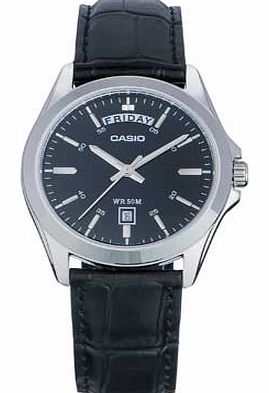 Mens Black Leather Dress Watch