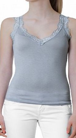 CASPAR Fashion CASPAR Womens Monochromatic Top / Tank Top / Camisole with Lace Trim - many colours - SRT002, Farbe:weiss