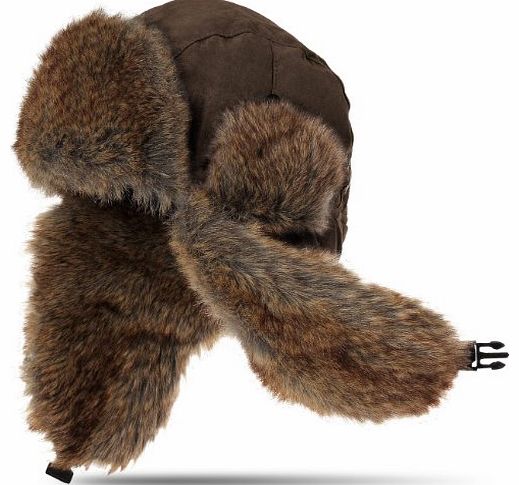 CASPAR Fashion CASPAR Womens Winter Faux Fur Classic Trapper Hat / Ushanka Earflap Hat in Suede Look - many colours - MU003, Farbe:braun