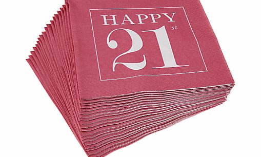 Caspari 21st Birthday Napkins, Pack of 20, Pink