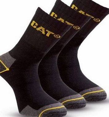 Caterpillar (6 Pairs) 2 x Pack of 3 Caterpillar Work Socks Cotton Mens in Black Size UK 6-11