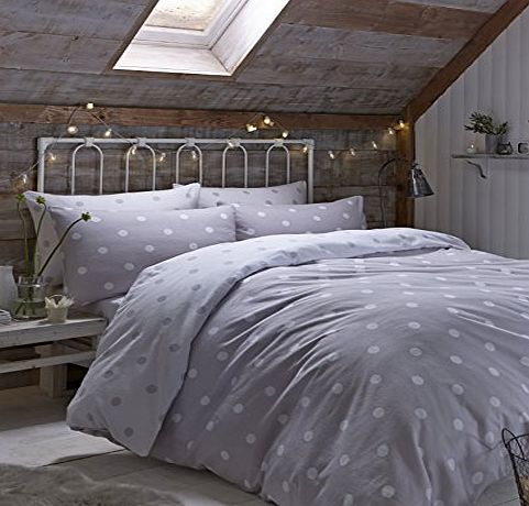 Catherine Lansfield Brushed Polka Double Duvet Set, Natural
