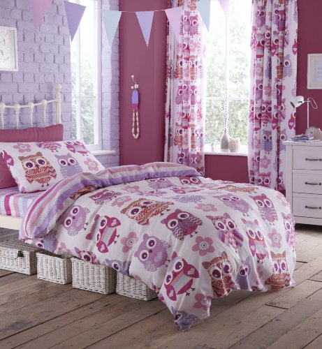 Catherine Lansfield  Small 60 Percent Cotton/ 40 Percent Polyester Owl Single Duvet Set, Pink