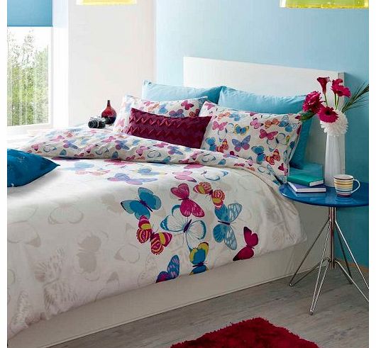 Catherine Lansfield Cotton Blend Vibrant Butterfly Girls Duvet Quilt Cover Bedding Set Single