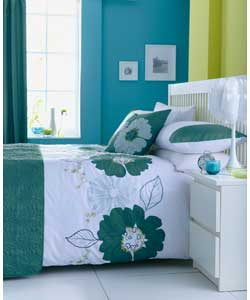 Summer Floral Duvet Cover Set - Teal - Kingsize
