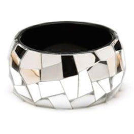 Wide Silver Broken Mirror Bangle