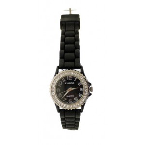 CCZ Design Black Diamante Womens Watch With Soft Rubber