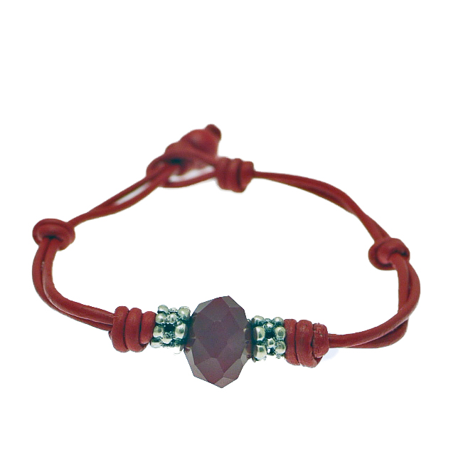 Silver & Red Leather Bracelet -AUT6