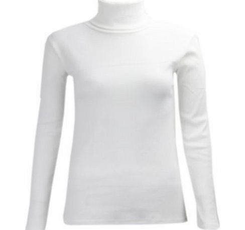 CELEB LOOK C58 NEW WOMENS TURTLE POLO HIGH NECK LADIES LONG SLEEVE RIB TOP (M/L (UK 12-14), WHITE/CREAM)