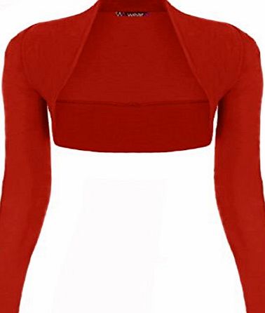 CELEB LOOK C9 NEW LADIES PLAIN LONG SLEEVE KNITTED BOLERO WOMENS SHRUG CARDIGAN TOP. (M/L(UK12-14), RED)