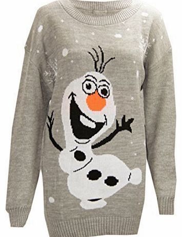 CELEB LOOK F61 NEW WOMENS SNOW NOVELTY OLAF FROZEN LADIES MEN UNISEX PLUS SIZE XMAS JUMPER (M/L (UK12-14), OLAF LIGHT GREY)