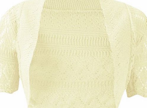 CELEB LOOK J12 NEW WOMENS KNITTED BOLERO SHRUG CROCHET CROPPED CARDIGAN LADIES PLUS SIZE TOP. (M/L (UK 12-14), CREAM)