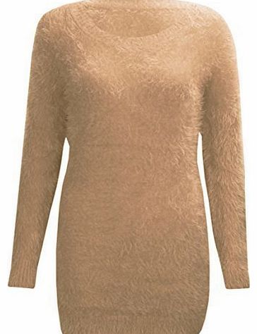 CELEB LOOK T39 NEW WOMENS MOHAIR FLUFFY LADIES PLUS SIZE JUMPER DRESS IN SIZE 08-20 (M/L (UK 16-20), MOCHA)