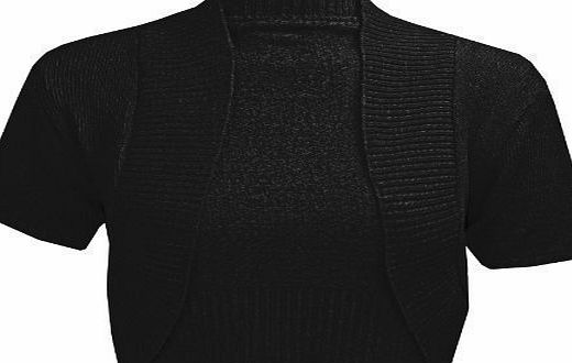 CELEB LOOK U24 NEW LADIES SHORT SLEEVE KNITTED BOLERO WOMENS SHRUG CARDIGAN CROP TOP (M/L(UK12-14), BLACK)