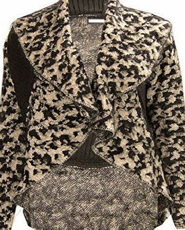 CELEB LOOK W87 NEW WOMEN LADIES MOHAIR FLUFFY ANIMAL PRINT FISHTAIL OPEN PLUS SIZE CARDIGAN (M/L (UK 16-20), LEOPARD PRINT BLACK)