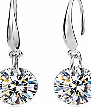 Celebrity Jewellery Ladies Sparkling 9MM Clear Cubic Zirconia Earrings White Gold Plated Silver Drop Earrings Blingbling 2014 New Fashion Hook Earrings For Women 361