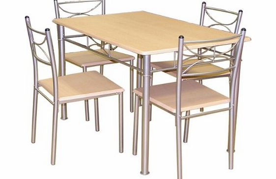 Celine MDF Plus Steel Celine 5-Piece Dining Set, 111 x 71 x 76 cm, Natural Wood Effect