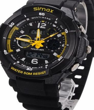 Central World Watch Central World 50M Waterproof Sport Watch with Dual Movement/Stopwatch/Calendar/Week/Alarm/EL Backlight-Yellow