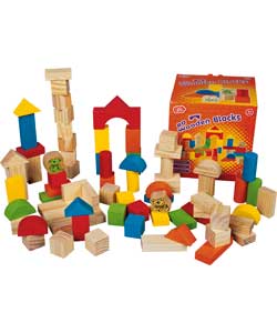 80 Piece Wooden Blocks in a Tub