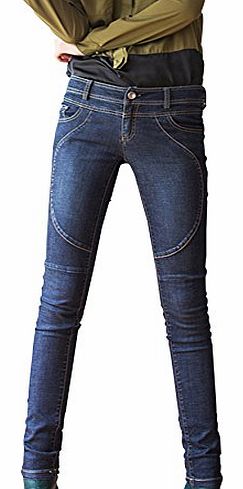 Chalmart-SY SY Womens Korean Thin Slim Splicing Jeans Pencil Pant S Blue