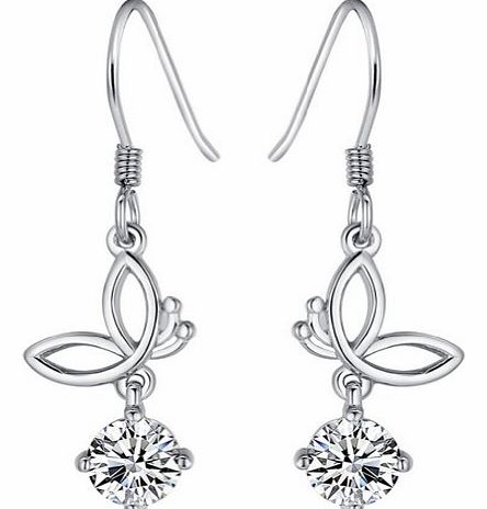 chaomingzhen  925 Sterling Silver Rhodium Plated Cubic Zirconia Butterfly Drop Earring Women