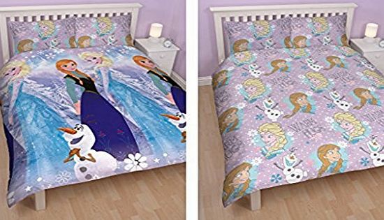 Character World Latest Disney Frozen Reversible Duvet Anna Elsa and Olaf Double Duvet Set Duvet cover and 2 Pillow Cases Crystal Double Rotary Duvet Set