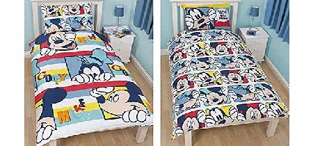 OFFICIAL DISNEY WORLD MICKEY MOUSE BOYS REVERSIBLE DUVET PILLOW COVER SET - Children Reversible Single Bed Set Red White Single Duvet Pillowcase Set