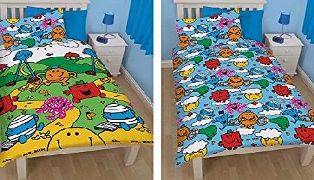 Character World OFFICIAL Mr Men and Little Miss Men and Little Miss Village Single Rotary Duvet Set Children Reversible Single Bed Set Duvet Pillowcase Set (MMV1)