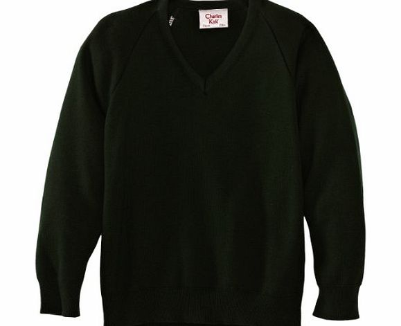 Charles Kirk Coolflow V Neck Unisex Boys and Girls School Jumper Bottle Green C32 IN