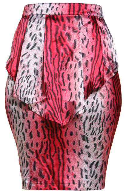 animal satin peplum pencil skirt