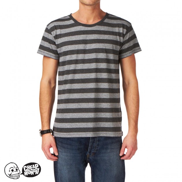 Mens Cheap Monday Alex Stripe T-Shirt - Grey