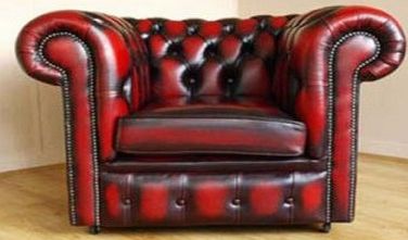 Chesterfield Antique Ox Blood Red Genuine Leather Club Chair Sofa