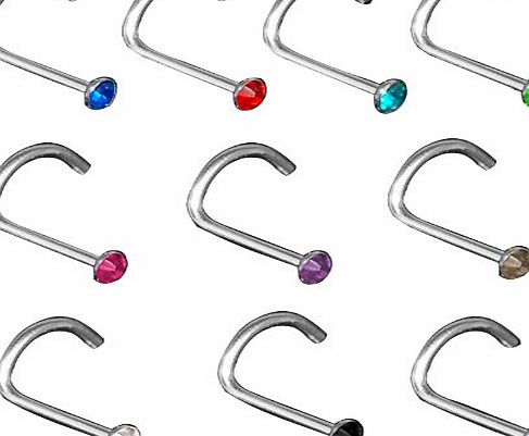 chinkyboo Fashionable 10x Titanium steel Nose Screw Studs 2mm Rhinestone Crystal Gem Piercing Top Nose Stud Sc