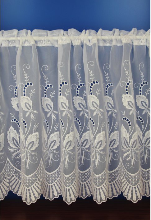 White Embroidered Voile Cafe Net Curtains