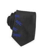 Dragonfly Black Narrow Silk Tie