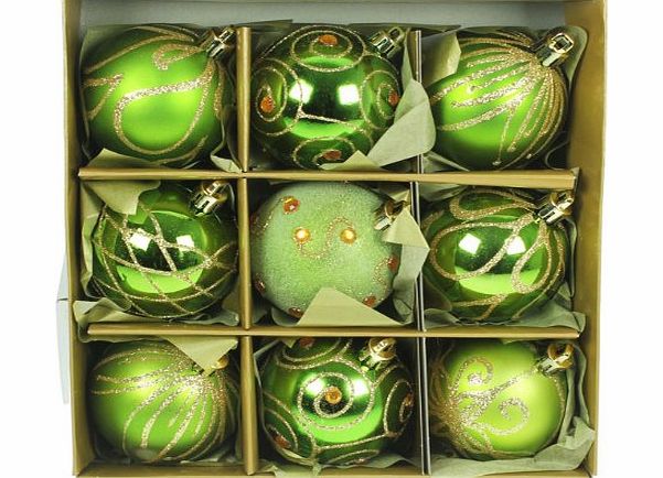 Christmas Direct Set of Nine Green amp; Gold Christmas Tree Baubles (6cm)