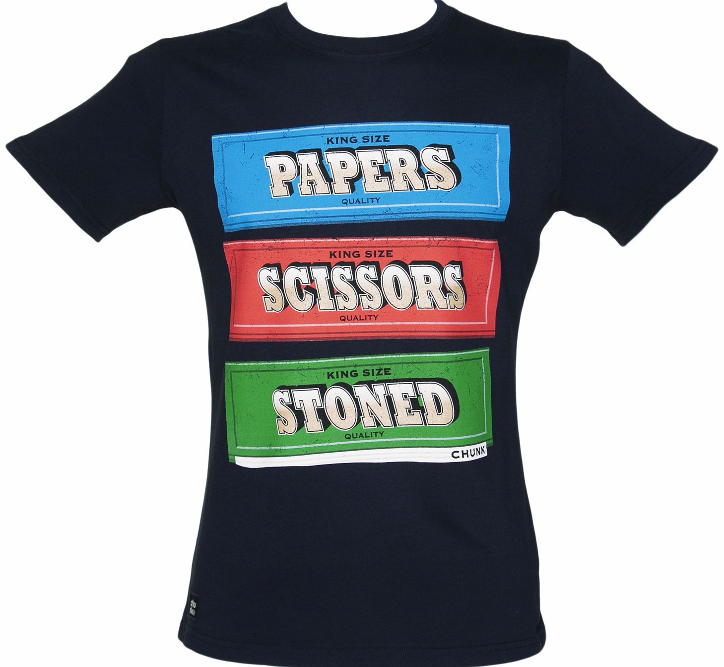 Mens Navy Paper Scissors Stoned T-Shirt from