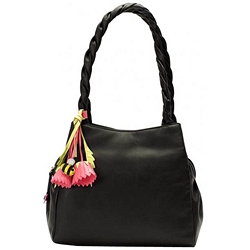 Plait Handle Pom Pom Shoulder Bag