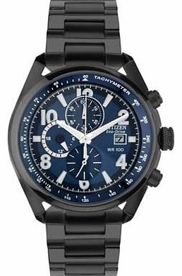 Mens Blue Dial Black IP Chrono Watch