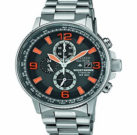 Citizen Watch Nighthawk Mens Quartz Watch with Grey Dial Chronograph Display and Silver Titanium Bracelet CA