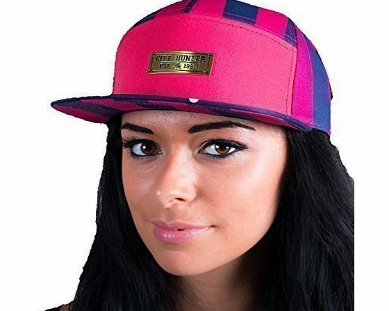 City Hunter 5, 7 Panel snapback strap back caps, mens, ladies, unisex pink flat peak fitted designer headgear by city hunter bling retro vintage baseball hip hop