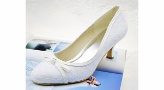 CLOSED Toe Pumps Lace Kitten Heel Pumps White