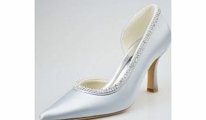 CLOSED Toe Pumps Satin Stiletto Heel Pumps Silver