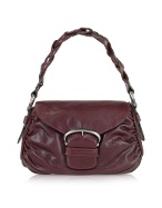 Burgundy Goatskin Buckle Flap Shoulder Bag