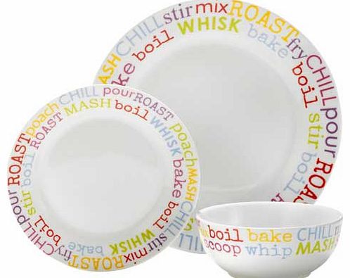 ColourMatch Text 12 Piece Dinner Set