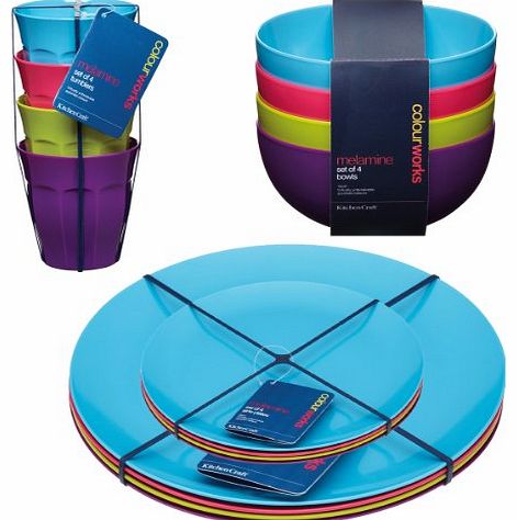 Melamine Camping Picnic Dinner & Side Plates Bowls Tumbler 16 Pc Set