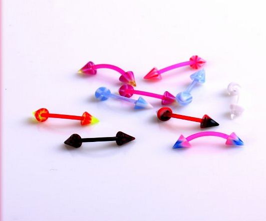 Come2Buy Come 2 Buy - 10 Bioflex Assorted stud bars Spiked Eyebrow Bar - 16GA 8 x 1.2MM Body Jewellery - Body Bars